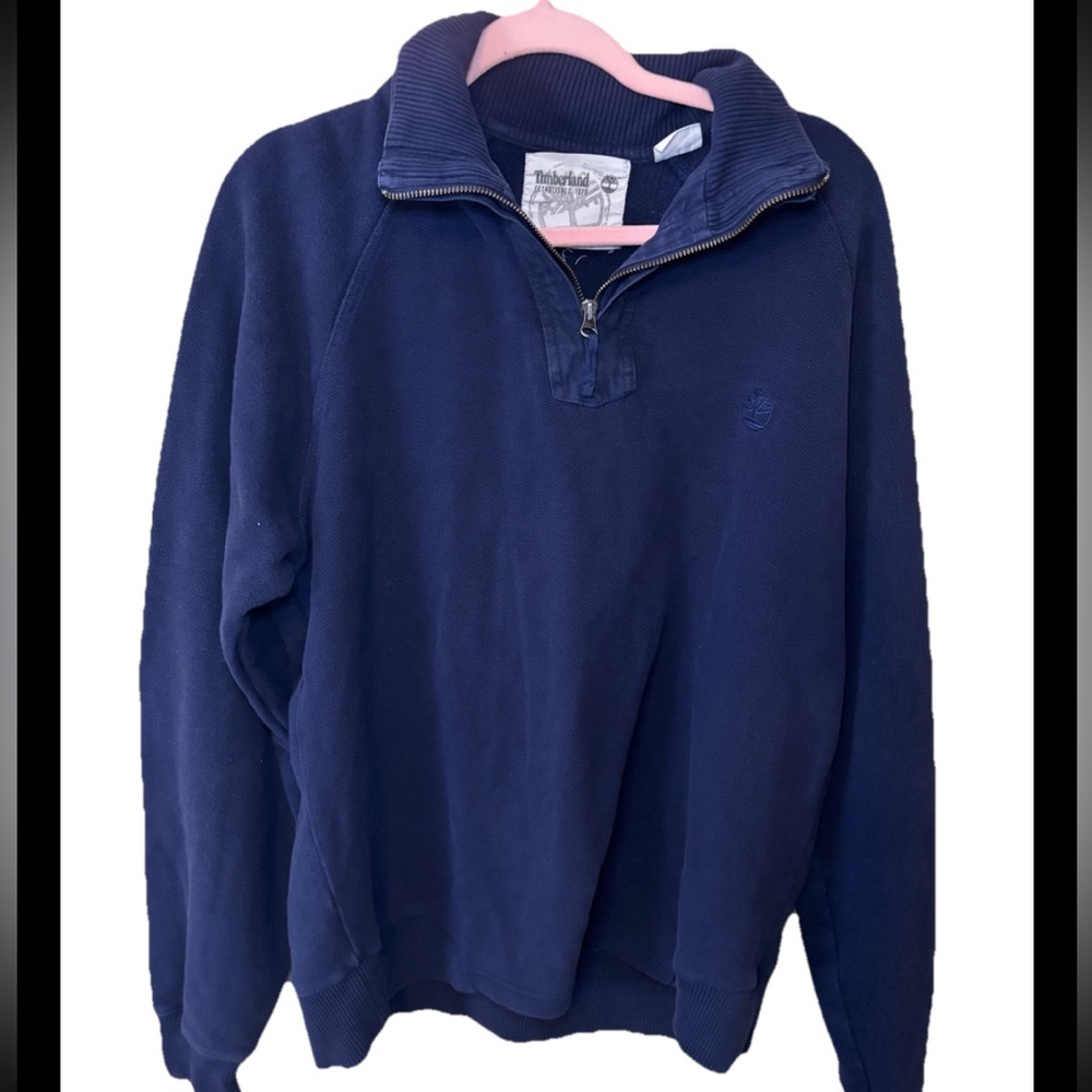 Timberland Men’s Quarter Zip Fleece Shoulder Patch Pullover, Navy Blue, XXL TTG